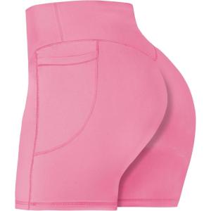 imageSunzel No Front Seam Biker Shorts for Women with Pockets Yoga Workout Gym Bike Shorts with Tummy ControlBubblegum Pink