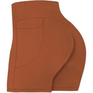 imageSunzel No Front Seam Biker Shorts for Women with Pockets Yoga Workout Gym Bike Shorts with Tummy ControlCaramel Cafe