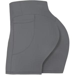 imageSunzel No Front Seam Biker Shorts for Women with Pockets Yoga Workout Gym Bike Shorts with Tummy ControlCharcoal Grey