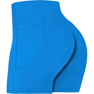 imageSunzel No Front Seam Biker Shorts for Women with Pockets Yoga Workout Gym Bike Shorts with Tummy ControlClassic Blue