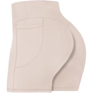 imageSunzel No Front Seam Biker Shorts for Women with Pockets Yoga Workout Gym Bike Shorts with Tummy ControlCreamy Skin