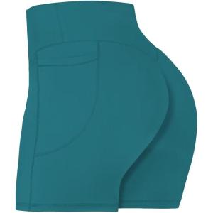 imageSunzel No Front Seam Biker Shorts for Women with Pockets Yoga Workout Gym Bike Shorts with Tummy ControlDeep Lagoon