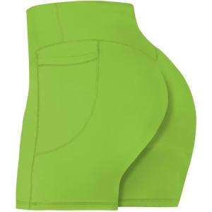 imageSunzel No Front Seam Biker Shorts for Women with Pockets Yoga Workout Gym Bike Shorts with Tummy ControlGreenery Green
