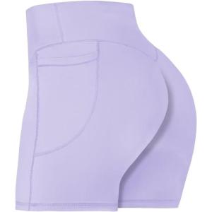 imageSunzel No Front Seam Biker Shorts for Women with Pockets Yoga Workout Gym Bike Shorts with Tummy ControlLilac