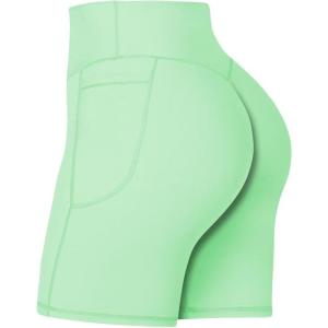 imageSunzel No Front Seam Biker Shorts for Women with Pockets Yoga Workout Gym Bike Shorts with Tummy ControlMint