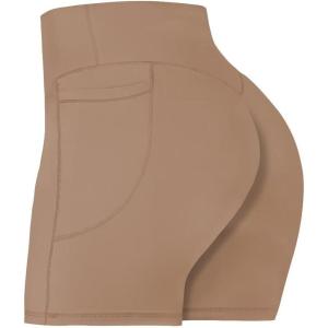 imageSunzel No Front Seam Biker Shorts for Women with Pockets Yoga Workout Gym Bike Shorts with Tummy ControlMocha