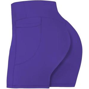 imageSunzel No Front Seam Biker Shorts for Women with Pockets Yoga Workout Gym Bike Shorts with Tummy ControlNavy Blue