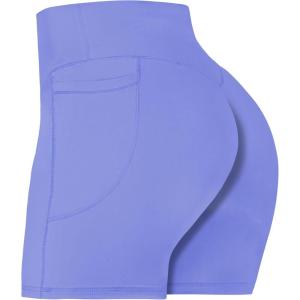 imageSunzel No Front Seam Biker Shorts for Women with Pockets Yoga Workout Gym Bike Shorts with Tummy ControlPeriwinkle