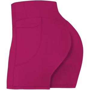 imageSunzel No Front Seam Biker Shorts for Women with Pockets Yoga Workout Gym Bike Shorts with Tummy ControlSangria