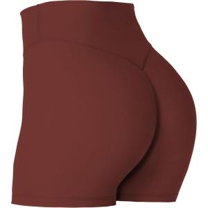 imageSunzel No Front Seam Biker Shorts for Women with Pockets Yoga Workout Gym Bike Shorts with Tummy ControlWine Red