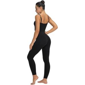 imageSunzel One Piece Jumpsuits for Women Casual Sexy Spaghetti Straps Leggings Bodysuit Tummy Control Yoga Workout RomperBlack