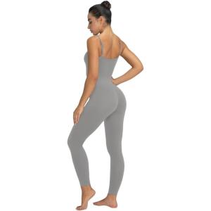 imageSunzel One Piece Jumpsuits for Women Casual Sexy Spaghetti Straps Leggings Bodysuit Tummy Control Yoga Workout RomperGray