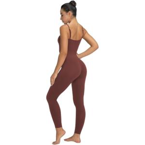 imageSunzel One Piece Jumpsuits for Women Casual Sexy Spaghetti Straps Leggings Bodysuit Tummy Control Yoga Workout RomperWine Red