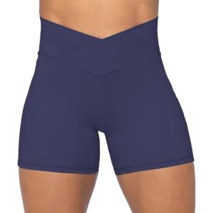 imageSunzel Sunzfly Crossover Biker Shorts for Women No Front Seam V High Waist Yoga Workout Gym Shorts with Tummy ControlAsh Blue
