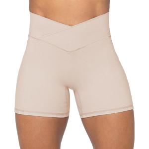 imageSunzel Sunzfly Crossover Biker Shorts for Women No Front Seam V High Waist Yoga Workout Gym Shorts with Tummy ControlBeige