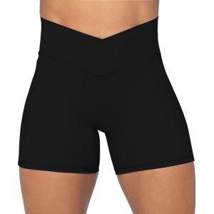 imageSunzel Sunzfly Crossover Biker Shorts for Women No Front Seam V High Waist Yoga Workout Gym Shorts with Tummy ControlBlack