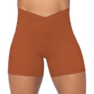 imageSunzel Sunzfly Crossover Biker Shorts for Women No Front Seam V High Waist Yoga Workout Gym Shorts with Tummy ControlCaramel Cafe