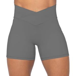 imageSunzel Sunzfly Crossover Biker Shorts for Women No Front Seam V High Waist Yoga Workout Gym Shorts with Tummy ControlCharcoal Gray