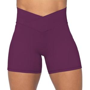 imageSunzel Sunzfly Crossover Biker Shorts for Women No Front Seam V High Waist Yoga Workout Gym Shorts with Tummy ControlCherry Red
