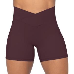 imageSunzel Sunzfly Crossover Biker Shorts for Women No Front Seam V High Waist Yoga Workout Gym Shorts with Tummy ControlChocolate Brown