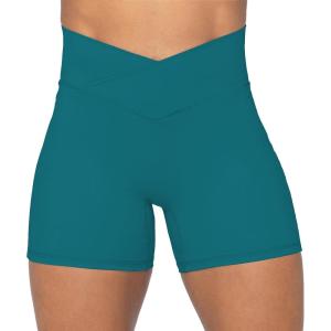 imageSunzel Sunzfly Crossover Biker Shorts for Women No Front Seam V High Waist Yoga Workout Gym Shorts with Tummy ControlDeep Lagoon