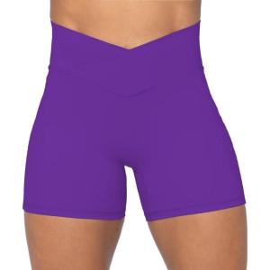 imageSunzel Sunzfly Crossover Biker Shorts for Women No Front Seam V High Waist Yoga Workout Gym Shorts with Tummy ControlElectric Purple