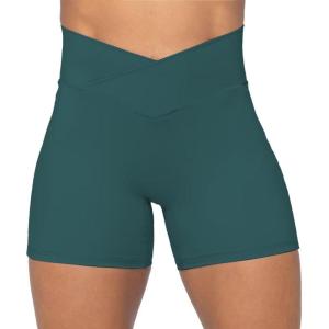 imageSunzel Sunzfly Crossover Biker Shorts for Women No Front Seam V High Waist Yoga Workout Gym Shorts with Tummy ControlForest Green