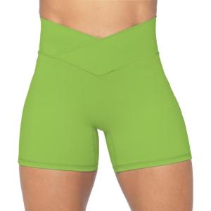 imageSunzel Sunzfly Crossover Biker Shorts for Women No Front Seam V High Waist Yoga Workout Gym Shorts with Tummy ControlGreenery