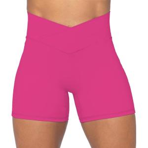 imageSunzel Sunzfly Crossover Biker Shorts for Women No Front Seam V High Waist Yoga Workout Gym Shorts with Tummy ControlHot Pink
