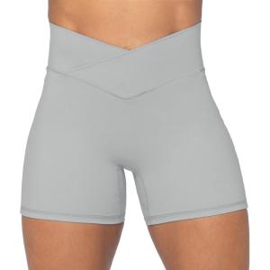 imageSunzel Sunzfly Crossover Biker Shorts for Women No Front Seam V High Waist Yoga Workout Gym Shorts with Tummy ControlLight Grey