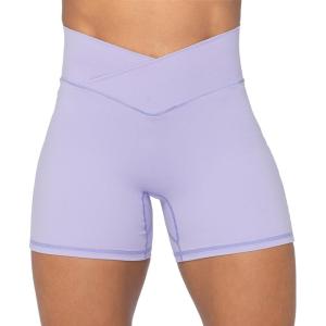 imageSunzel Sunzfly Crossover Biker Shorts for Women No Front Seam V High Waist Yoga Workout Gym Shorts with Tummy ControlLilac Purple