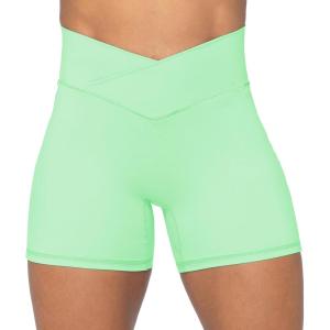 imageSunzel Sunzfly Crossover Biker Shorts for Women No Front Seam V High Waist Yoga Workout Gym Shorts with Tummy ControlMint Green