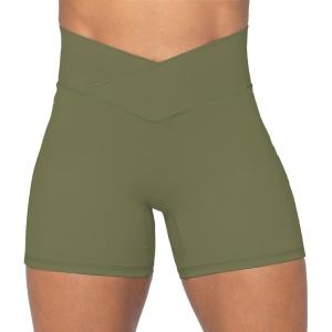 imageSunzel Sunzfly Crossover Biker Shorts for Women No Front Seam V High Waist Yoga Workout Gym Shorts with Tummy ControlOlive Green