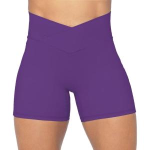 imageSunzel Sunzfly Crossover Biker Shorts for Women No Front Seam V High Waist Yoga Workout Gym Shorts with Tummy ControlPetunia