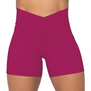 imageSunzel Sunzfly Crossover Biker Shorts for Women No Front Seam V High Waist Yoga Workout Gym Shorts with Tummy ControlSangria