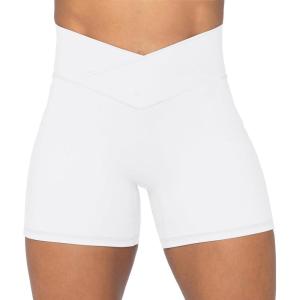 imageSunzel Sunzfly Crossover Biker Shorts for Women No Front Seam V High Waist Yoga Workout Gym Shorts with Tummy ControlWhite