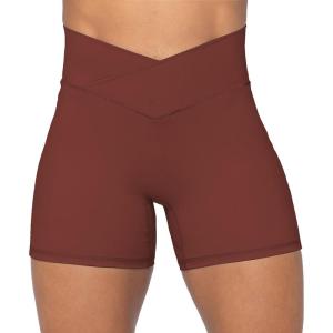 imageSunzel Sunzfly Crossover Biker Shorts for Women No Front Seam V High Waist Yoga Workout Gym Shorts with Tummy ControlWine Red