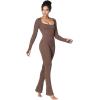imageLong Sleeve Flare Jumpsuits for Women Seamless Wide Leg One Piece Yoga Workout Casual Bodycon Romper Bodysuits
