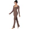 imageLong Sleeve Flare Jumpsuits for Women Seamless Wide Leg One Piece Yoga Workout Casual Bodycon Romper Bodysuits