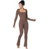 imageLong Sleeve Flare Jumpsuits for Women Seamless Wide Leg One Piece Yoga Workout Casual Bodycon Romper Bodysuits