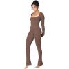 imageLong Sleeve Flare Jumpsuits for Women Seamless Wide Leg One Piece Yoga Workout Casual Bodycon Romper Bodysuits