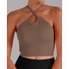 imageSunzel Free to Be Tank Crop Ribbed Tank Tops Seamless Racerback Camisoles No pad Camis Cropped Workout Gym YogaBbeige Brown2pcscrop