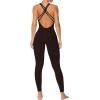 imageSunzel Jumpsuits for Women Backless Seamless Workout One Piece Bodycon Romper Scoop Neck Butt Scrunch Leggings UnitardBrown