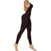 imageSunzel Jumpsuits for Women Backless Seamless Workout One Piece Bodycon Romper Scoop Neck Butt Scrunch Leggings UnitardBrown