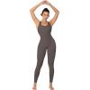imageSunzel Jumpsuits for Women Backless Seamless Workout One Piece Bodycon Romper Scoop Neck Butt Scrunch Leggings UnitardGrey