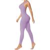 imageSunzel Jumpsuits for Women Backless Seamless Workout One Piece Bodycon Romper Scoop Neck Butt Scrunch Leggings UnitardPurple