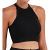 imageSunzel Ribbed Tank Tops for Women Halter High Neck Seamless Cute Crop Top Basics Sleeveless Workout Athletic Yoga ShirtsBlackblack Crop 2 Pack