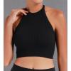imageSunzel Ribbed Tank Tops for Women Halter High Neck Seamless Cute Crop Top Basics Sleeveless Workout Athletic Yoga ShirtsBlackblack Crop 2 Pack
