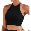 imageSunzel Ribbed Tank Tops for Women Halter High Neck Seamless Cute Crop Top Basics Sleeveless Workout Athletic Yoga ShirtsBlackblack Crop 2 Pack