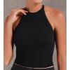 imageSunzel Ribbed Tank Tops for Women Halter High Neck Seamless Cute Crop Top Basics Sleeveless Workout Athletic Yoga ShirtsBlackblack Waist Length 2 Pack